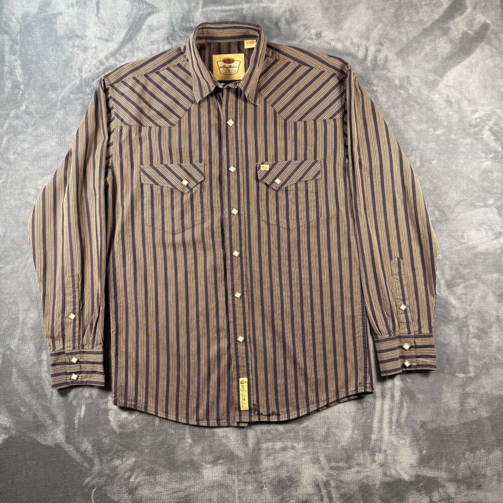 Larry Mahan Men's Long Sleeve Cowboy Shirt Striped Pearl Snap Size Large